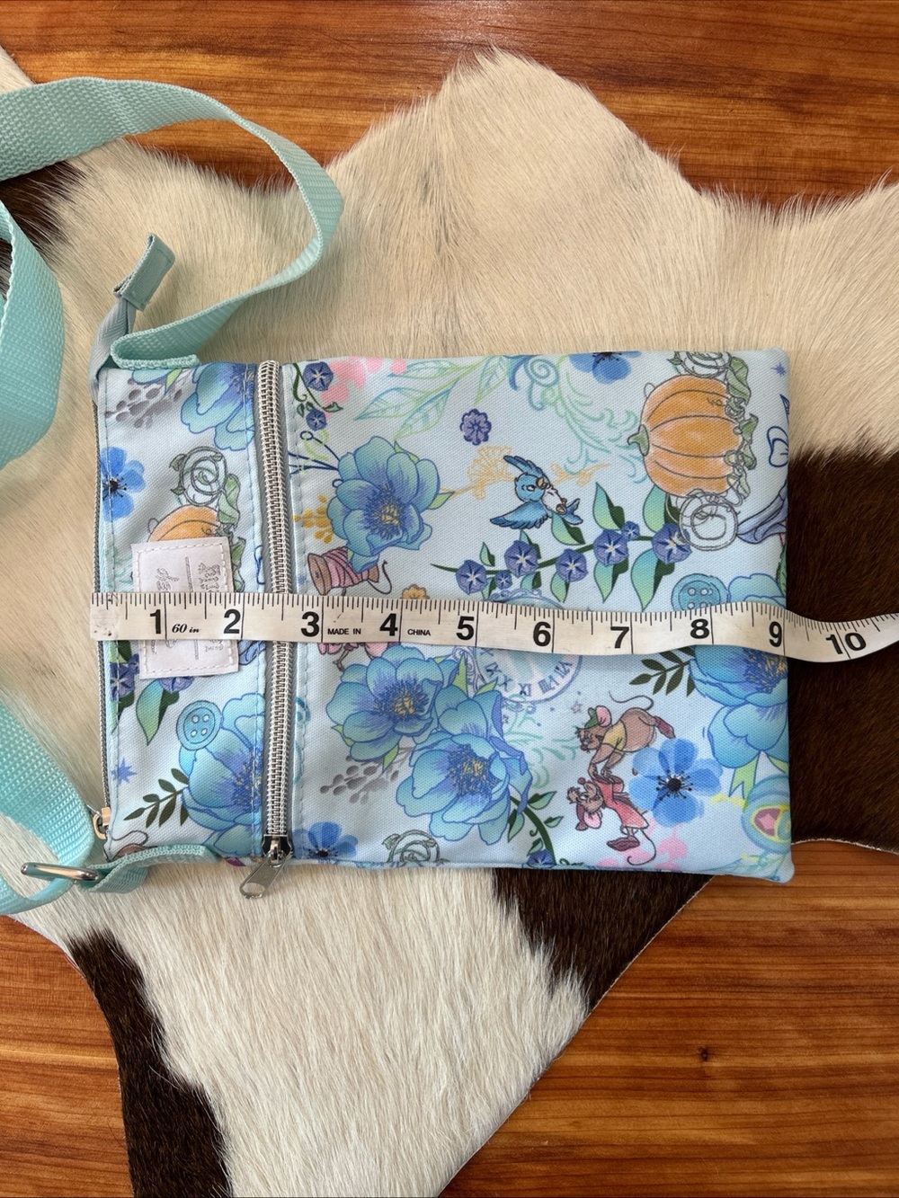 Disney Loungefly Cinderella Mice Floral Passport Crossbody Bag Light Blue - Picture 6 of 7